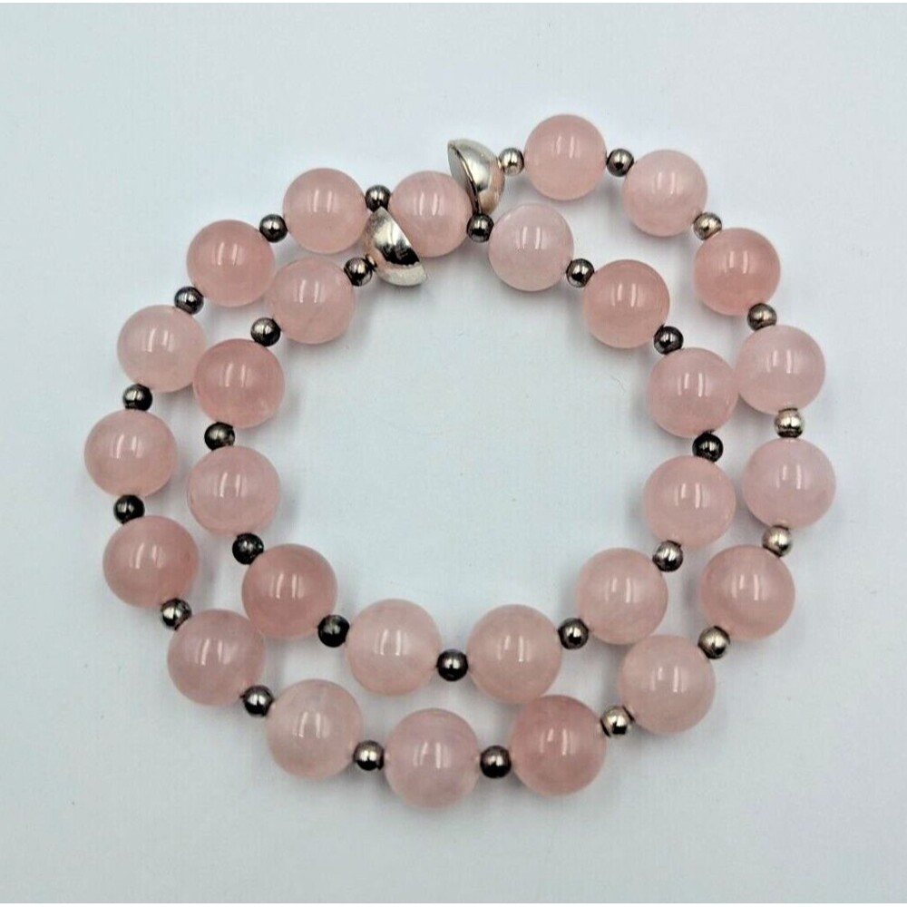 Vintage Milor Italy Sterling Silver 925 Rose Quartz Beaded Collar Necklace 17"